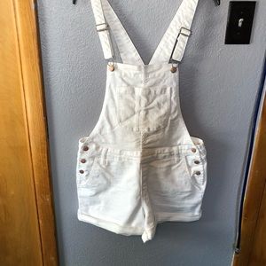 White denim short overalls